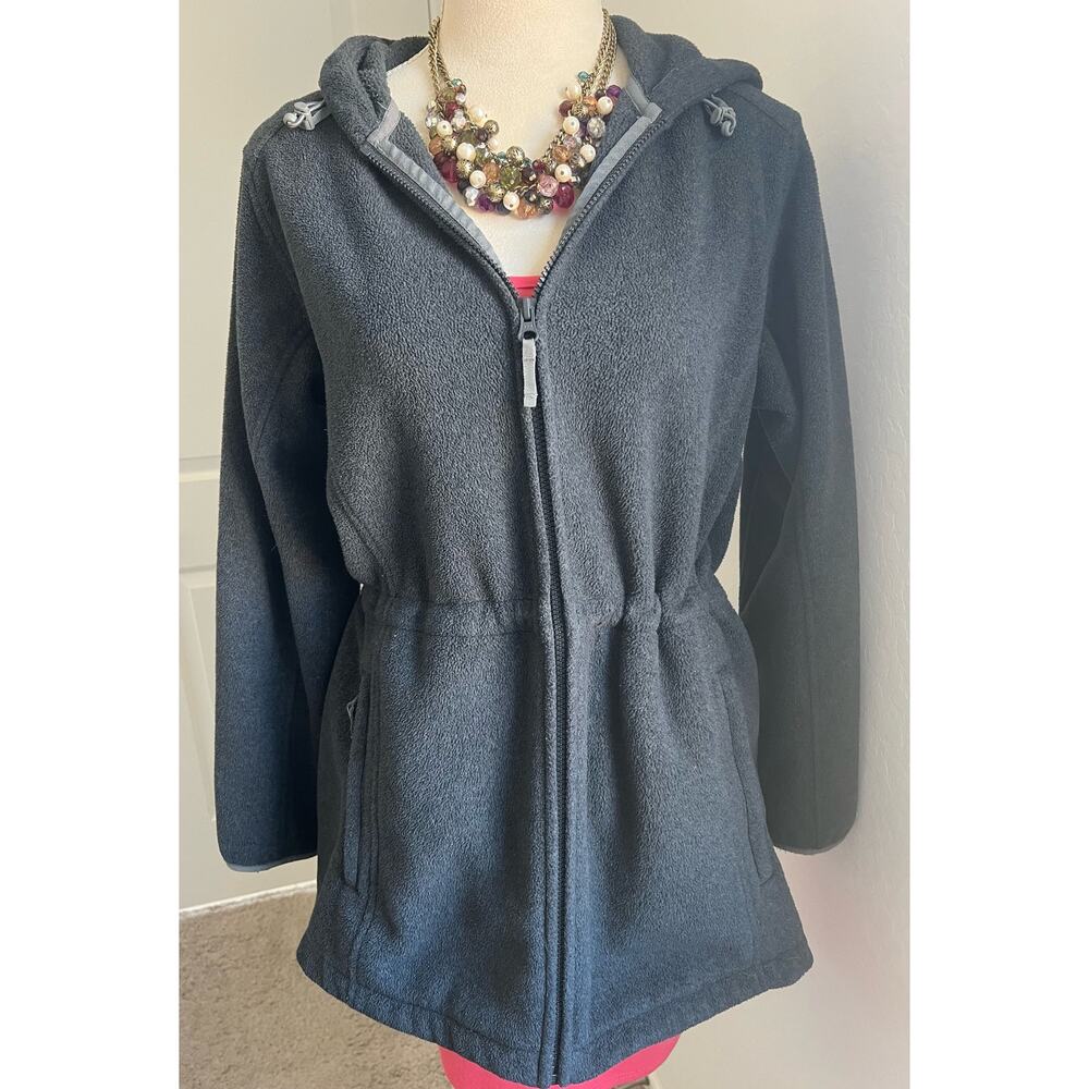 Land’s‎ End Women's Dark Gray Hooded Sherpa Fleece Full Zip Jacket Medium 10-12